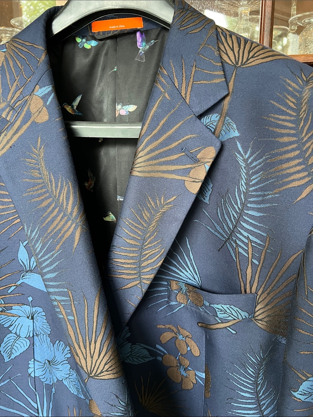TALLIA Navy Blazer with Blue and Brown Floral Woven Fabric - Picture 2 of 15
